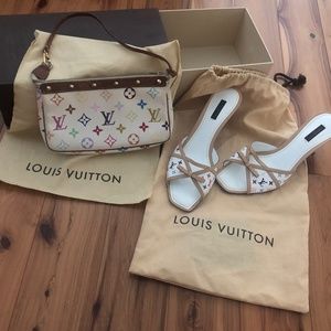 Multicolored Louis Vuitton Clutch and Louis Vuitton Sandals  9 40. EUC